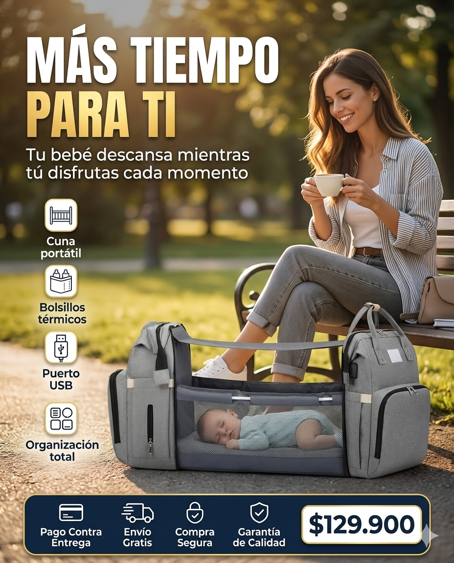 La Pañalera Inteligente que Toda Mamá Merece, Cuna Portátil + Cambiador + USB + Organizador, Todo lo que tu Bebé Necesita en un Solo Morral