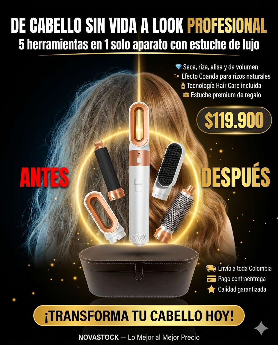 NovaStylist - Cepillo secador 5 en 1 estuche de lujo