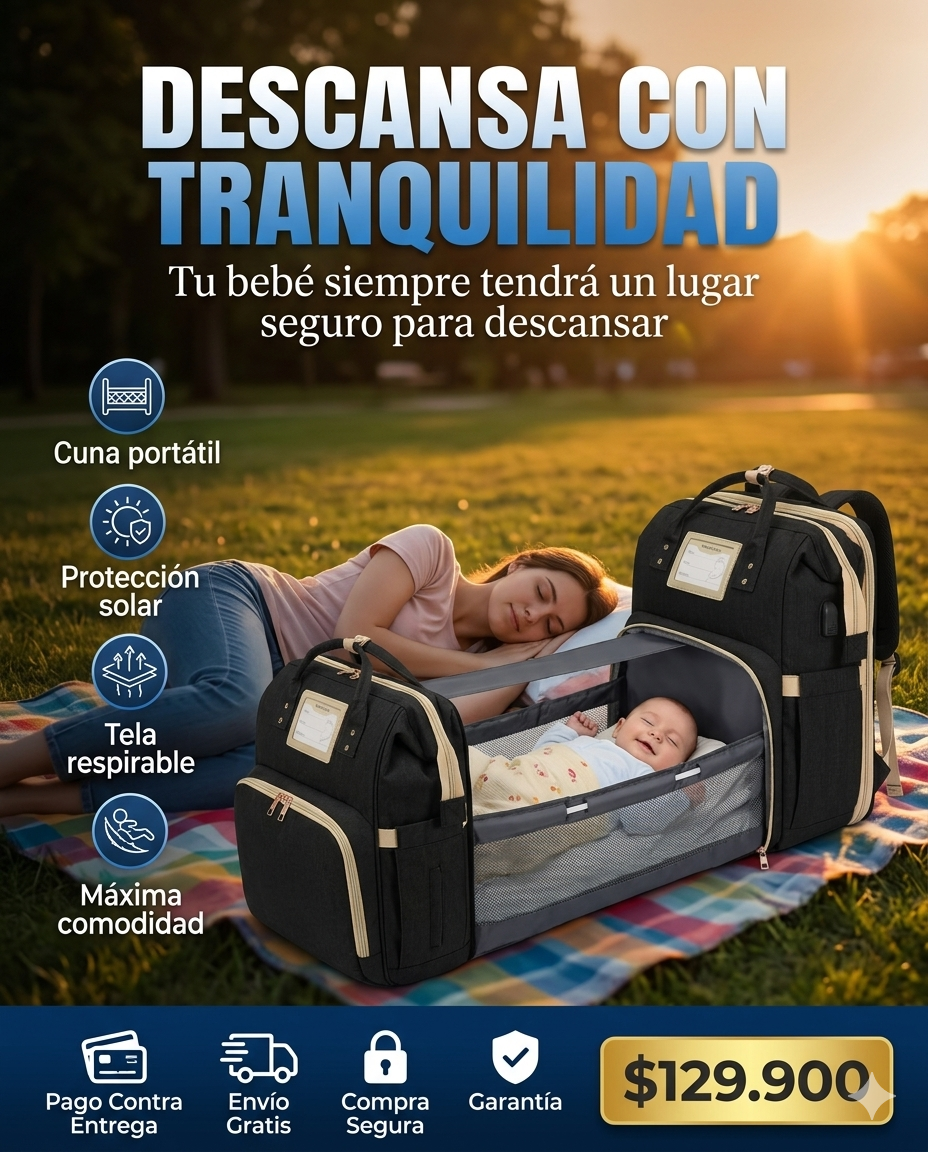 La Pañalera Inteligente que Toda Mamá Merece, Cuna Portátil + Cambiador + USB + Organizador, Todo lo que tu Bebé Necesita en un Solo Morral