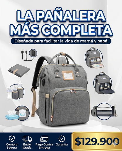 La Pañalera Inteligente que Toda Mamá Merece, Cuna Portátil + Cambiador + USB + Organizador, Todo lo que tu Bebé Necesita en un Solo Morral