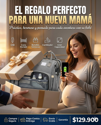 La Pañalera Inteligente que Toda Mamá Merece, Cuna Portátil + Cambiador + USB + Organizador, Todo lo que tu Bebé Necesita en un Solo Morral