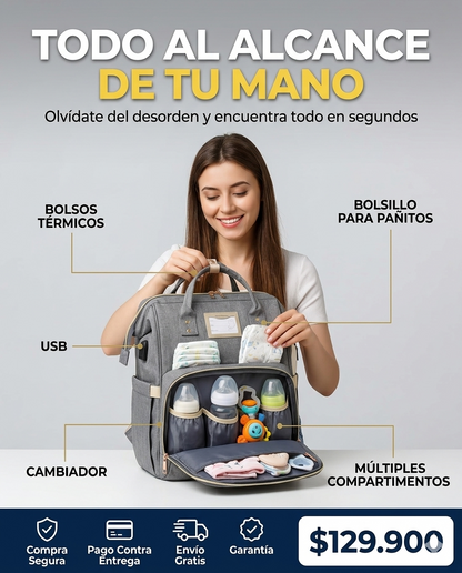 La Pañalera Inteligente que Toda Mamá Merece, Cuna Portátil + Cambiador + USB + Organizador, Todo lo que tu Bebé Necesita en un Solo Morral